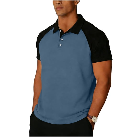 GUZOM Mens Light Blue Performance Polo Shirt, Raglan Sleeve Stretch Fit & Moisture Wicking, Wrinkle-Free Casual Work Polo,Size 2XL
