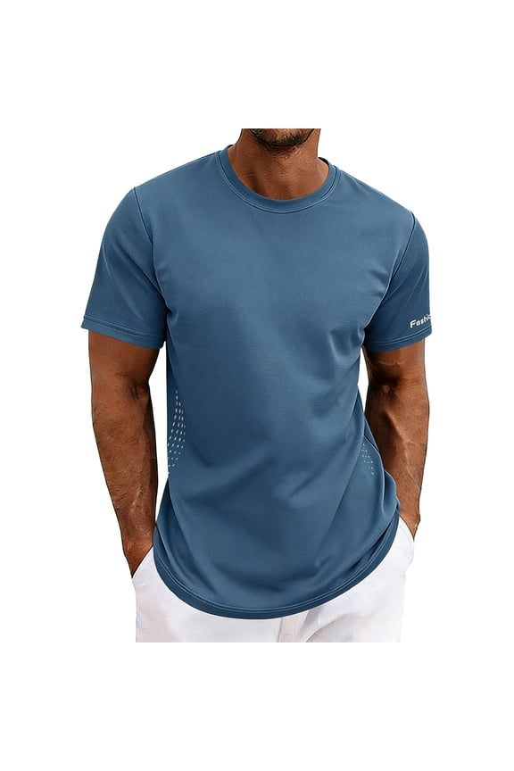 Mens Lightweight Quick Dry T-Shirt Moisture Wicking Breathable Athletic Running Gym Workout Crew Neck Raglan Sleeve Blue,Size S