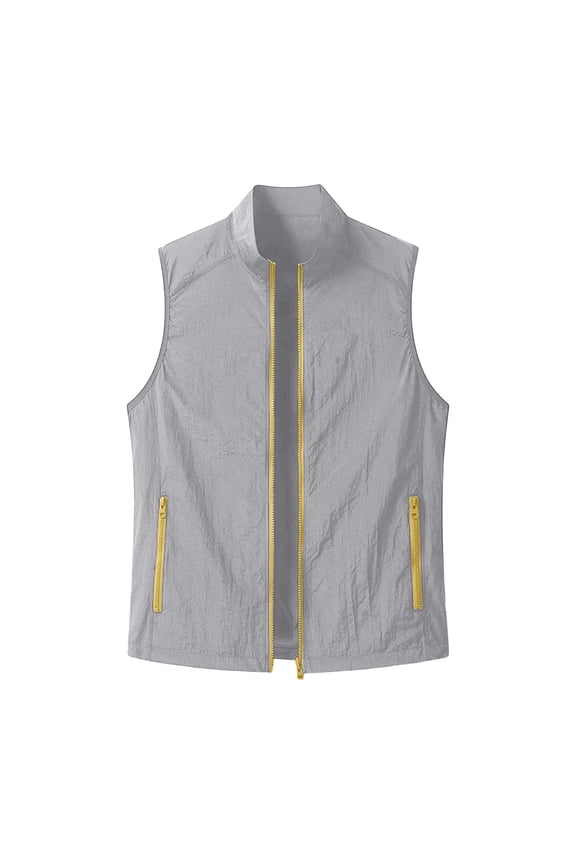Mens Lightweight Sun Protection Vest Sleeveless UPF 50+ Quick Dry Breathable UV Blocking Shirt for Fishing Running Hiking Gray,Size M