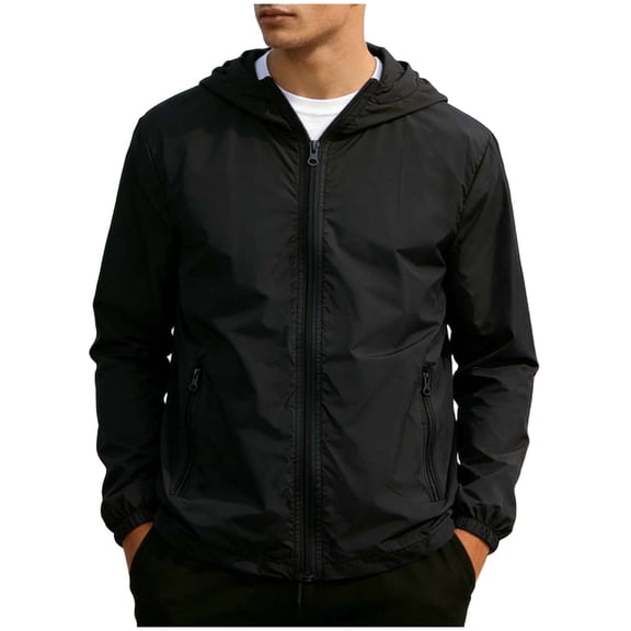 GUZOM Mens Lightweight UPF 50+ Hooded Jacket Sun Protection Packable Windbreaker Water Resistant for Travel Hiking Running Black,Size 2XL
