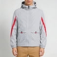 thumbnail image 1 of GUZOM Mens Lightweight Windbreaker Jacket Hooded Water Resistant Windproof Athletic Jacket for Outdoor Hiking Nylon Spandex Full Zip Striped Sleeves Gray,Size L, 1 of 4