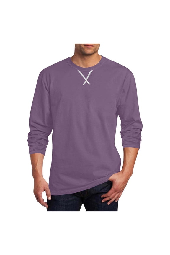 Mens Long Sleeve Crew Neck T-Shirt Purple, Polyester Cotton Blend Relaxed Fit Casual Tee for Big & Tall,Size 5XL