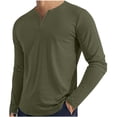 thumbnail image 1 of GUZOM Mens Long Sleeve Henley Shirt, Slim Fit Stretch Polyester Spandex, Army Green, Breathable Casual Tee,Size L, 1 of 7