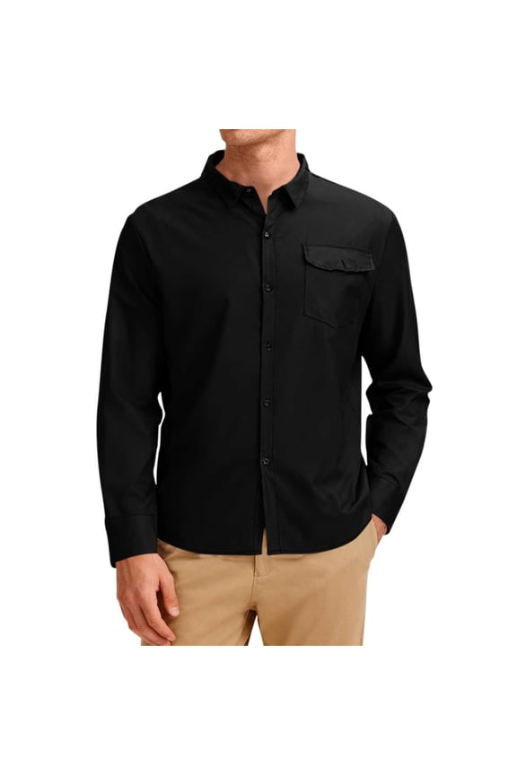 Mens Long Sleeve Shirt Stretch Wrinkle Free Button Down Casual & Business Black Big and Tall Sizes Available,Size M