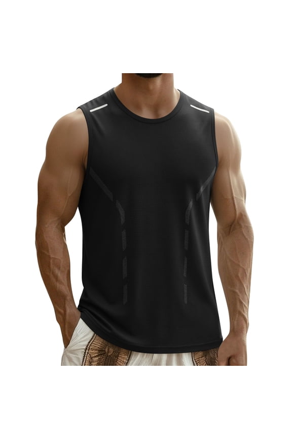 Mens Moisture Wicking Workout Tank Top Sleeveless Muscle Shirt Quick Dry Breathable Nylon Spandex Black,Size L