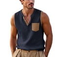 thumbnail image 1 of GUZOM Mens Navy Blue Cotton Linen Henley Tank Top - Sleeveless Vest with Chest Pocket Breathable Summer Casual Button Front Shirt,Size S, 1 of 7