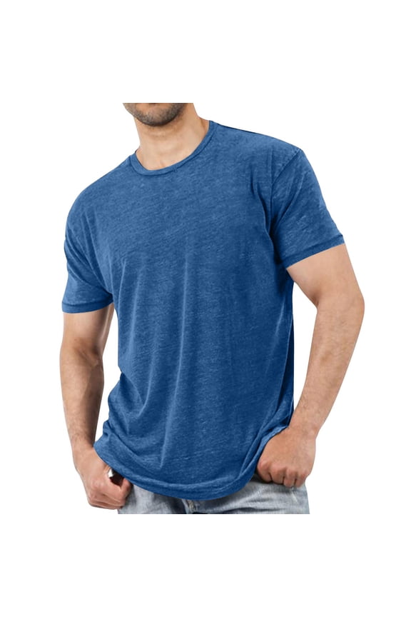 Mens Navy Blue T-Shirt Cotton Polyester Spandex Blend Crew Neck Relaxed Fit Stretchy Breathable Short Sleeve Daily Wear,Size M