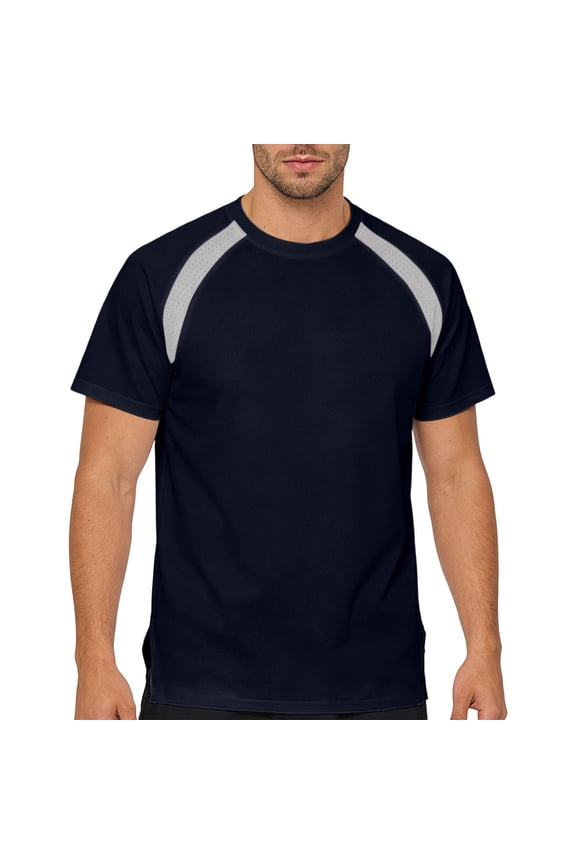 Mens Navy Relaxed Fit Baseball Tee Moisture Wicking Quick Dry Crewneck Raglan Sleeve Workout Top,Size 3XL