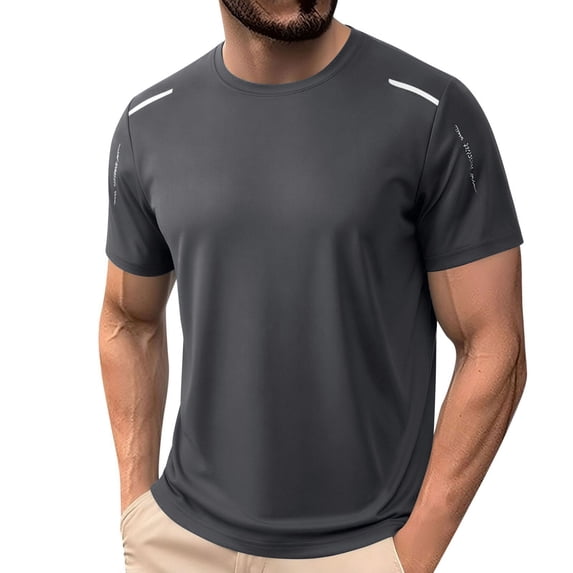 GUZOM Mens Nylon Spandex Workout Shirts Moisture Wicking 4 Way Stretch Breathable Mesh Reflective Athletic Gray,Size 3XL