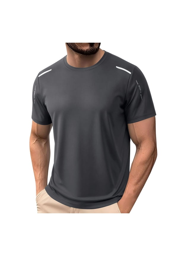 Mens Nylon Spandex Workout Shirts Moisture Wicking 4 Way Stretch Breathable Mesh Reflective Athletic Gray,Size L