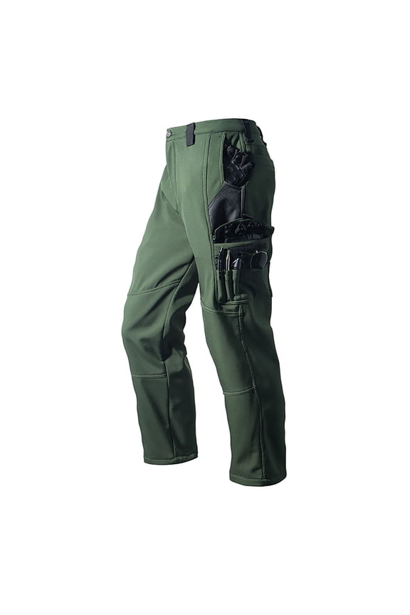 Mens Olive Green Tactical Pants, Fleece Lined Cargo Work Pants with Multiple Pockets & Reinforced Knees for Hiking, Casual, S-XXXL,Size S
