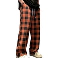 thumbnail image 1 of GUZOM Mens Orange Plaid Casual Pants, Checkered Relaxed Fit Trousers with Drawstring Waist, Soft Polyester Lounge Pants for Men, Sizes S-XXXL,Size 3XL, 1 of 5