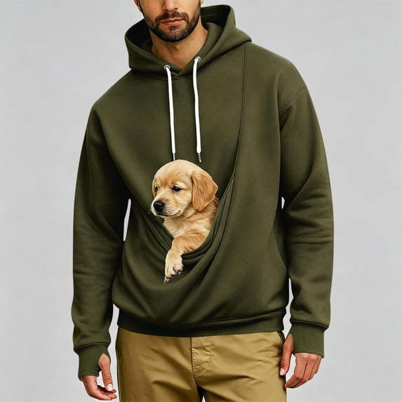 GUZOM Mens Oversized Pullover Hoodie Golden Retriever Graphic Front Pocket Long Sleeve Casual,Size M