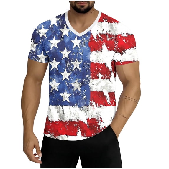 GUZOM Mens Patriotic Pink American Flag V-Neck T-Shirt Independence Day 4th of July 250 Years of America T-Shirt,Size 3XL