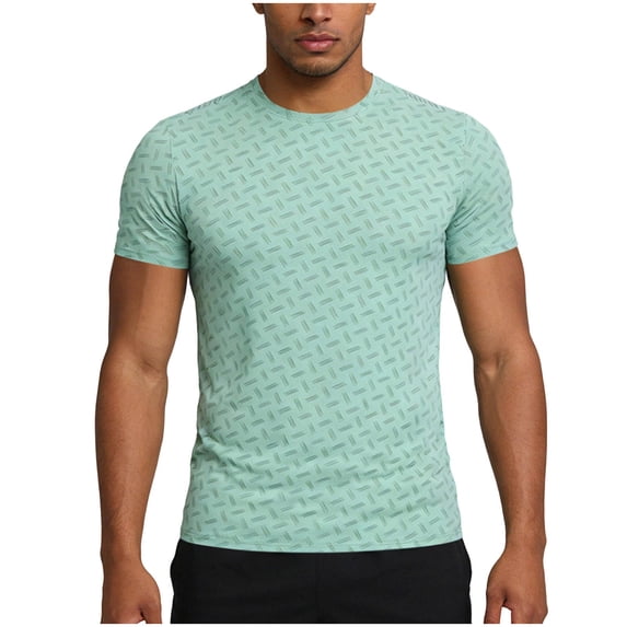 GUZOM Mens Performance Quick Dry Diamond Plate T-Shirt, Slim Fit Crew Neck Polyester Tee, Green,Size 3XL