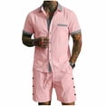 thumbnail image 1 of GUZOM Mens Pink Linen Blend Casual 2 Piece Set | Short Sleeve Shirt & Matching Shorts Summer Co-ord for Beach Vacation,Size M, 1 of 7
