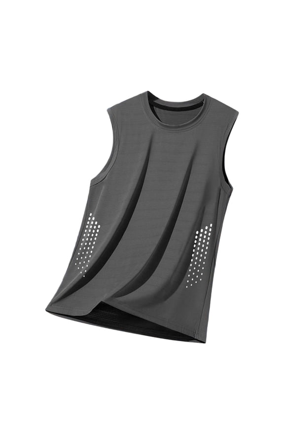 Mens Polyester Sleeveless Tank Top Breathable Moisture Wicking Quick Dry Loose Fit Gym Athletic Workout Shirt Gray,Size 4XL