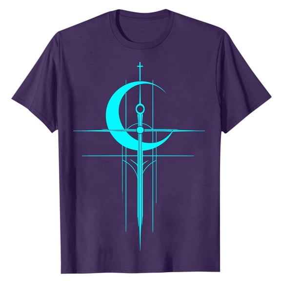 GUZOM Mens Purple Graphic T-Shirt Crescent Moon Sword Fantasy Gothic Dark Aesthetic Cyberpunk Crew Neck Short Sleeve Relaxed Fit Stretch Polyester Spandex Tee,Size S