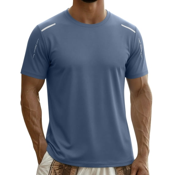 GUZOM Mens Quick Dry Athletic T-Shirt Nylon Spandex 4-Way Stretch Breathable Mesh Reflective Running Gym Blue,Size M
