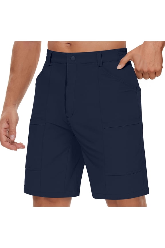 Mens Quick Dry Cargo Shorts Elastic Waistband Lightweight Hiking Multi-Pocket Fishing Workout Casual Navy,Size 3XL