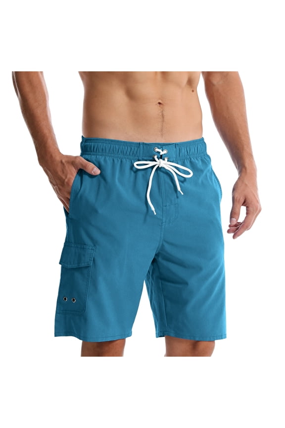 Mens Quick Dry Cargo Swim Trunks Relaxed Fit Elastic Waistband Drawstring Board Shorts Bathing Suit with Pockets Dark Blue,Size 3XL