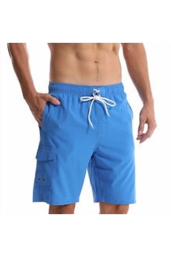 Mens Quick Dry Cargo Swim Trunks Relaxed Fit Elastic Waistband Drawstring Board Shorts Bathing Suit with Pockets Sky Blue,Size XL