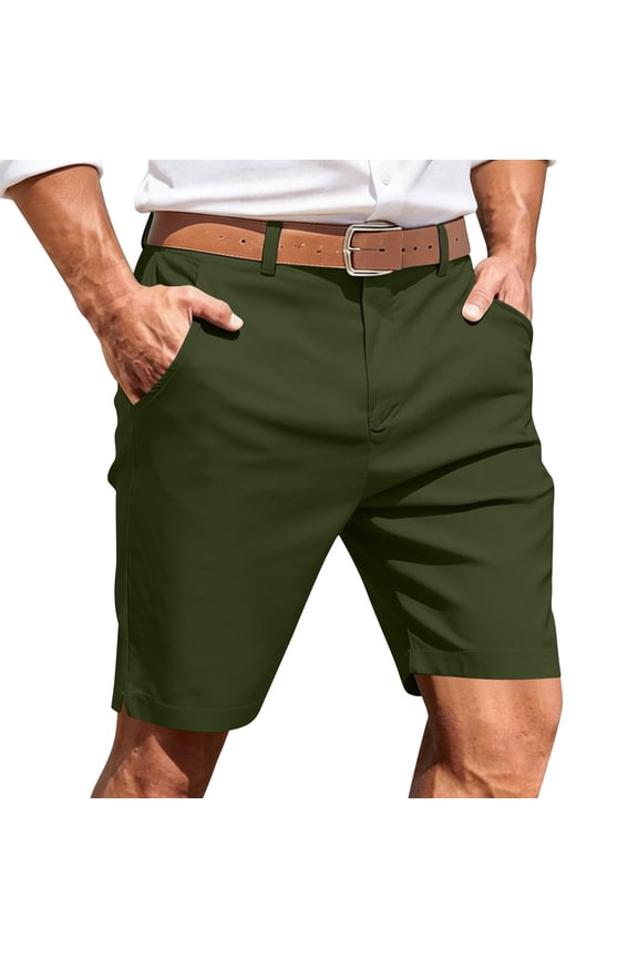 Mens Quick Dry Golf Shorts 9" Inseam - Classic Fit Breathable Polyester Straight Leg Casual Business Shorts with Deep Pockets & Belt Loops, Green,Size 3XL
