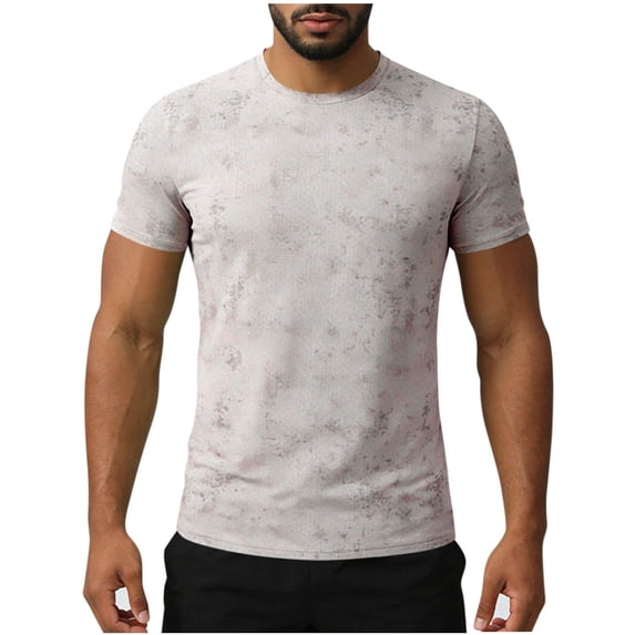 GUZOM Mens Quick Dry Performance T-Shirt Nylon Spandex Moisture Wicking Crewneck Short Sleeve Beige Regular Fit Solid,Size L