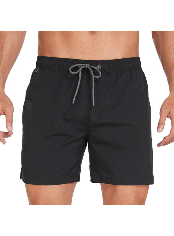 Mens Quick Dry Shorts & Swim Trunks Black, Board Shorts with Elastic Waist, Lightweight Athletic Casual Shorts for Beach Swimming,Size L