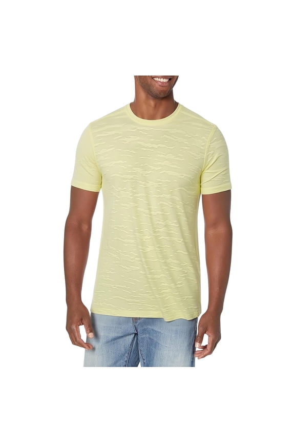 Mens Quick Dry Textured Crew Neck T-Shirt - Breathable Moisture Wicking Slim Fit Polyester Tee for Casual Gym Workout Yellow,Size L
