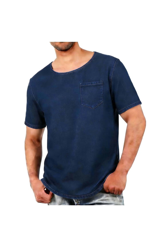 Mens Short Sleeve Crew Neck Pocket T-Shirt Soft Rayon Blend Relaxed Fit Navy Blue Tee M to 4X,Size 4XL