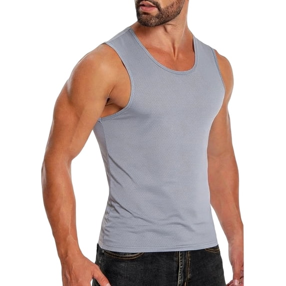 GUZOM Mens Sleeveless Gym Tank Top Mesh Breathable Quick Dry Athletic Workout Shirts Light Gray,Size L
