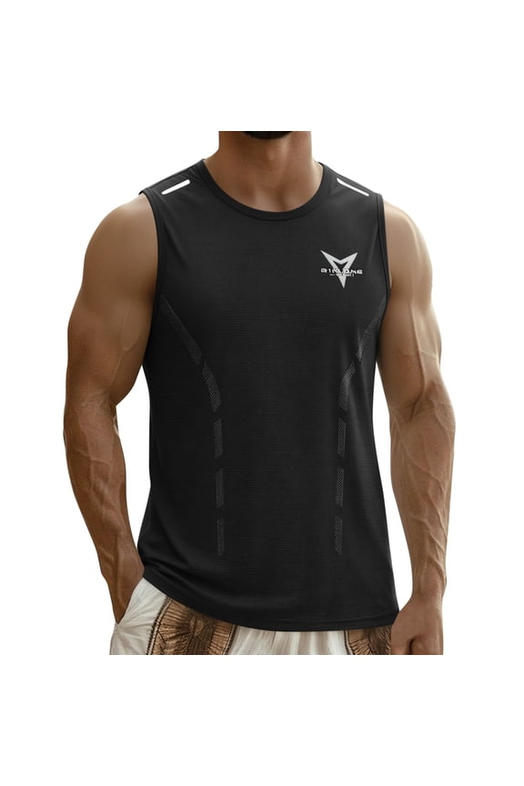 Mens Sleeveless Mesh Workout Tank Top Moisture Wicking Quick Dry Nylon Spandex Reflective Black,Size M