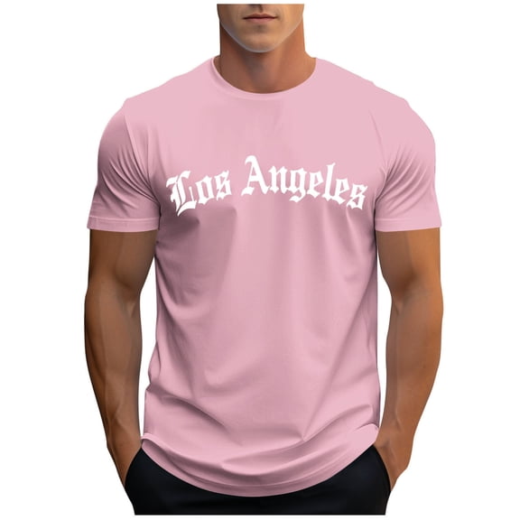 GUZOM Mens Slim Fit T-Shirt Short Sleeve | Graphic Tee with Gothic Los Angeles City Print | Soft Casual Crew Neck Poly-Cotton Blend | Pink, Sizes M L XL XXL XXXL,Size 3XL