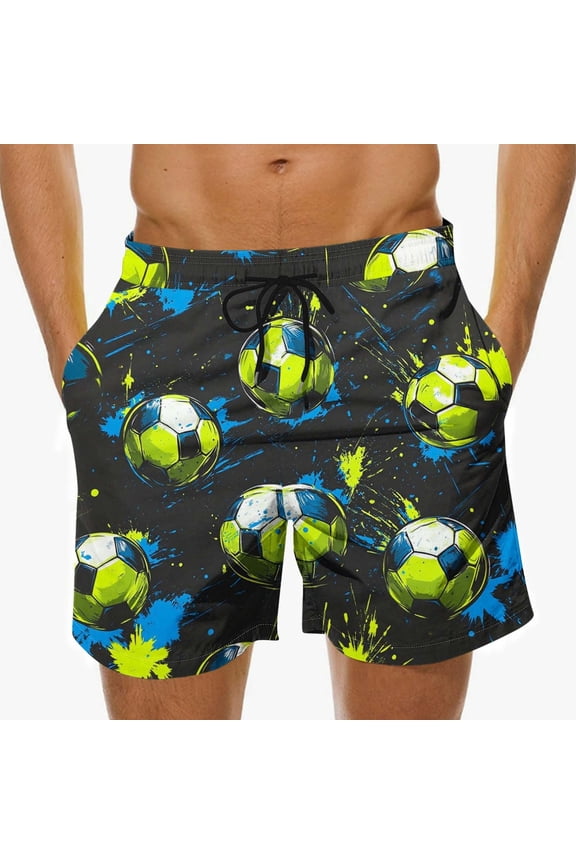Mens Soccer Swim Trunks Quick Dry with Drawstring & Pockets Athletic Boardshorts for Beach Pool,Size M