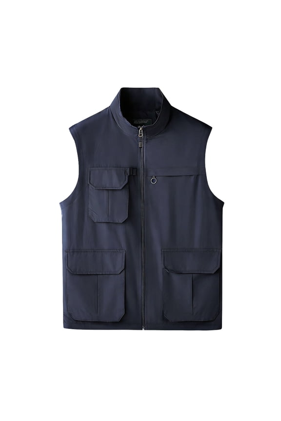 Mens Summer Cargo Vest Big and Tall up to 5XL, Breathable Quick Dry Mesh Lined Utility Vest with Multi Pockets, Blue,Size 5XL