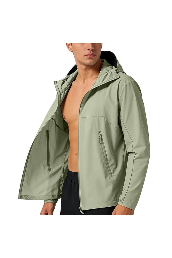 Mens Sun Protection Jacket UPF 50+ Lightweight Packable Water Resistant Hooded Nylon Spandex Windbreaker for Outdoor Hiking Fishing Army Green,Size M