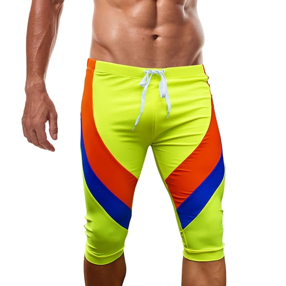 GUZOM Mens Swim Trunks & Boardshorts Quick-Dry Athletic Fit, Yellow Color Block Swim Shorts for Training Surfing Beach Pool, UPF 50+,Size M