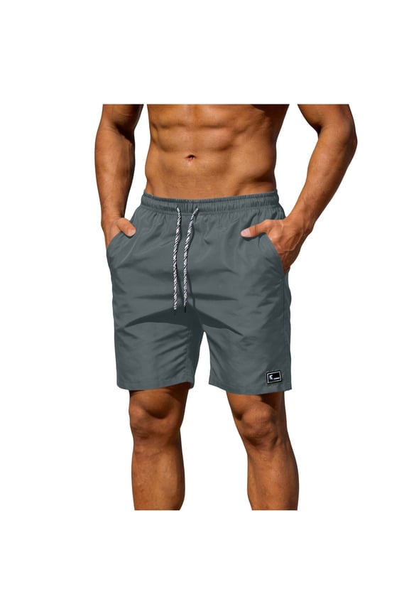 Mens Swim Trunks with Mesh Liner Quick Dry Board Shorts 4 Way Stretch, Gray,Size M
