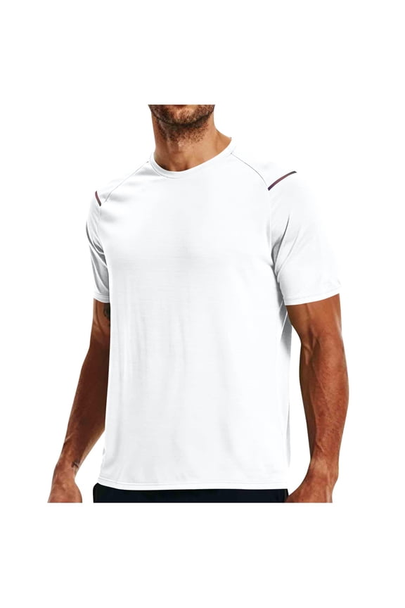 Mens T-Shirt Performance Quick-Dry Moisture Wicking Breathable White Nylon Spandex Raglan Sleeve M-3XL Workout Gym Athletic Tee,Size L