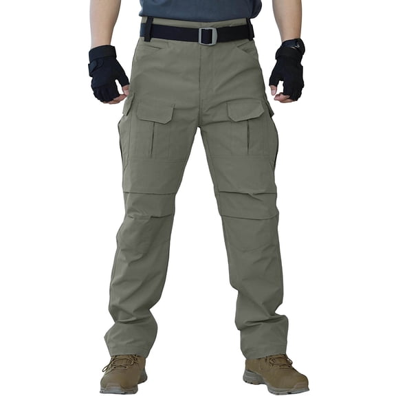 GUZOM Mens Tactical Cargo Pants Green, Stretch Nylon Work Pants for Hiking Outdoor & Daily Casual, Durable Utility Pants with Multiple Pockets (S-XXXL),Size S