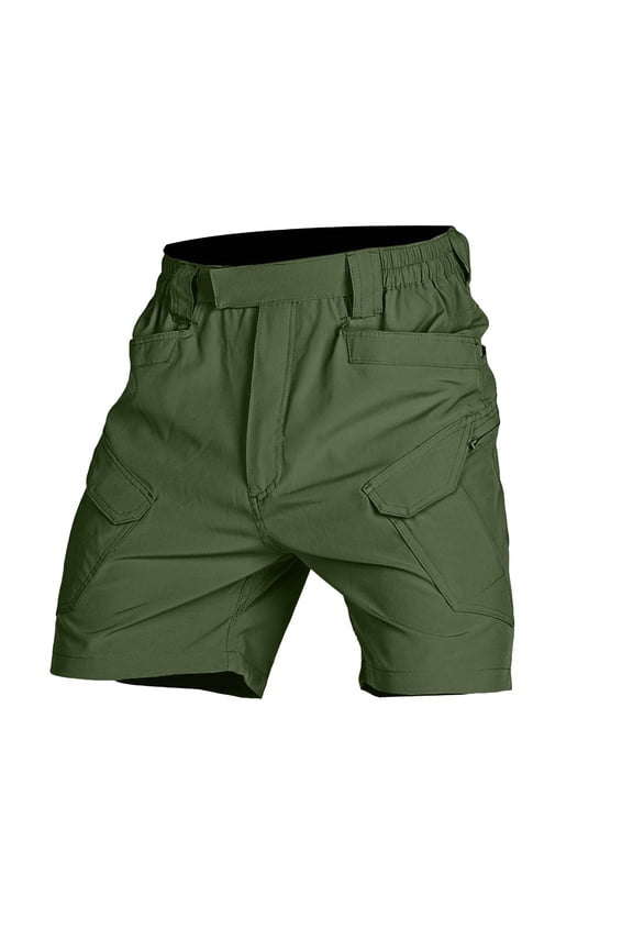Mens Tactical Cargo Shorts Olive Green, Elastic Waist Multi-Pocket Hiking & Work Shorts, Stretch Nylon Cargo Shorts for Men Sizes M-XXXL,Size M
