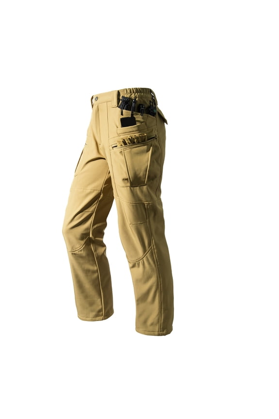 Mens Tactical Pants Fleece Lined for Winter, Insulated Work Cargo Pants with Reinforced Knees, Durable Cotton Outdoor Hiking Pants (Tan/Khaki),Size S