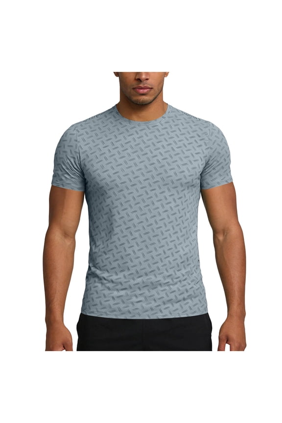 Mens Textured Diamond Plate Performance T-Shirt, Quick Dry Slim Fit Crew Neck Polyester Tee, Gray,Size M