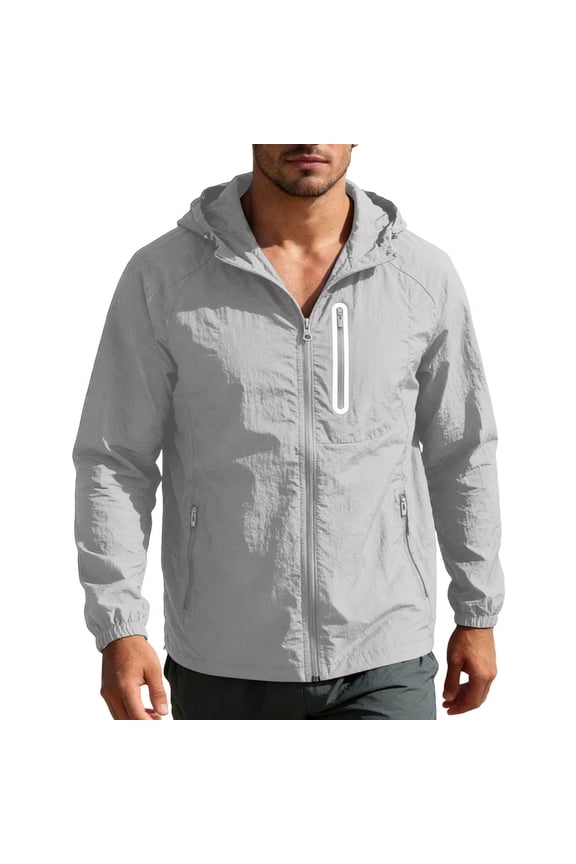 Mens UPF 50+ Hooded Sun Protection Jacket Nylon Spandex Lightweight Breathable Quick Dry Gray for Outdoor Hiking Fishing Running Activewear,Size 2XL