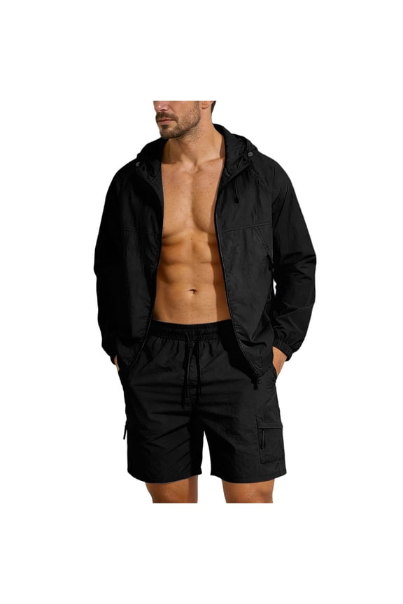 Mens UPF 50+ Lightweight Sun Protection Hooded Jacket Breathable Nylon Spandex Wind & Water Resistant Packable Outdoor Jacket with Zipper Pockets Black,Size 4XL