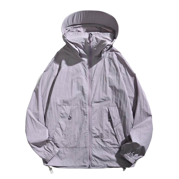 GUZOM Mens UPF 50+ Lightweight Sun Protection Hooded Jacket Water Resistant Packable with Zipper Pockets for Hiking Fishing Running Gray,Size 2XL