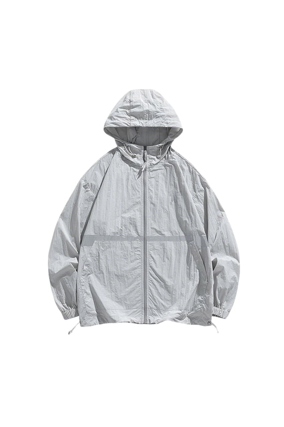 Mens UPF 50+ Sun Protection Jacket Lightweight Quick Dry Nylon Spandex Loose Fit with Reflective Gray M-XXXXL,Size 2XL