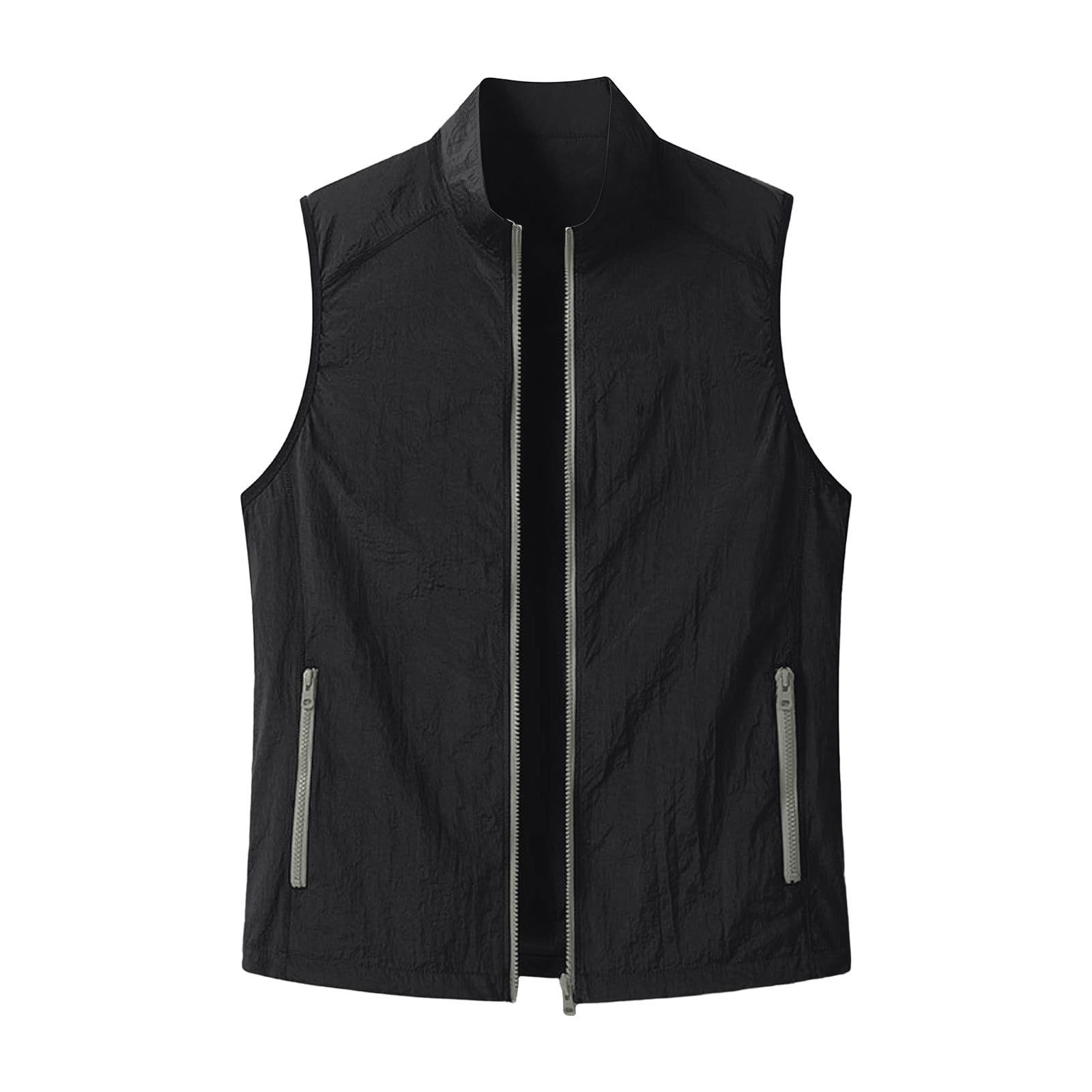 GUZOM Mens UPF 50+ Sun Protection Vest Lightweight Sleeveless UV Fishing Hiking Summer Outdoor Breathable Vest with Pockets Black,Size L
