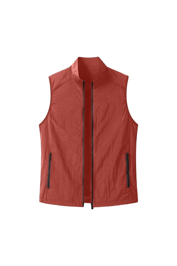 Mens UPF 50+ Sun Vest Sleeveless Lightweight UV Protection Breathable Quick Dry Fishing Running Hiking Outdoor Shirt Red,Size M